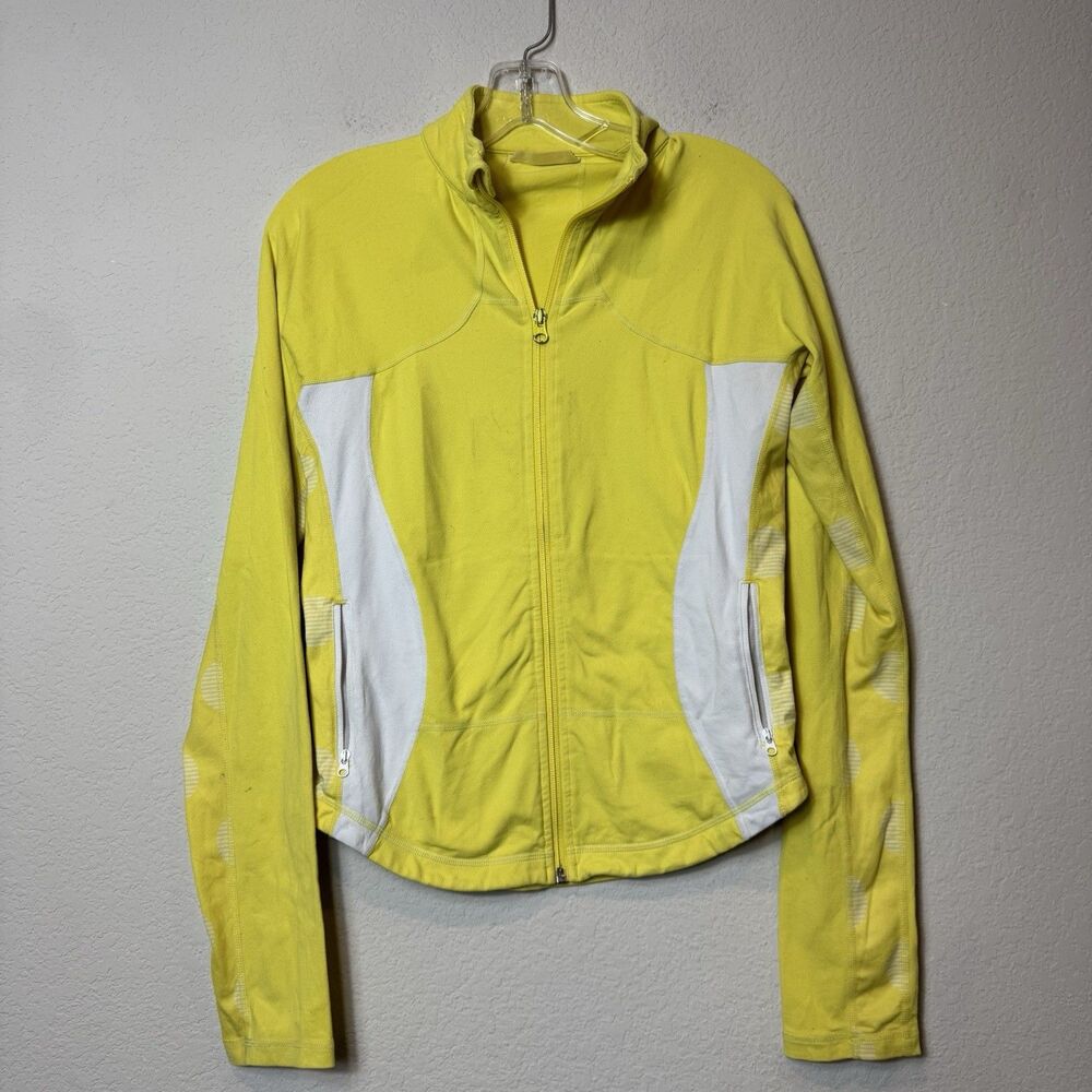 Lululemon Define Jacket Yellow White Full Zip Mesh Pockets Circle Detail Size M